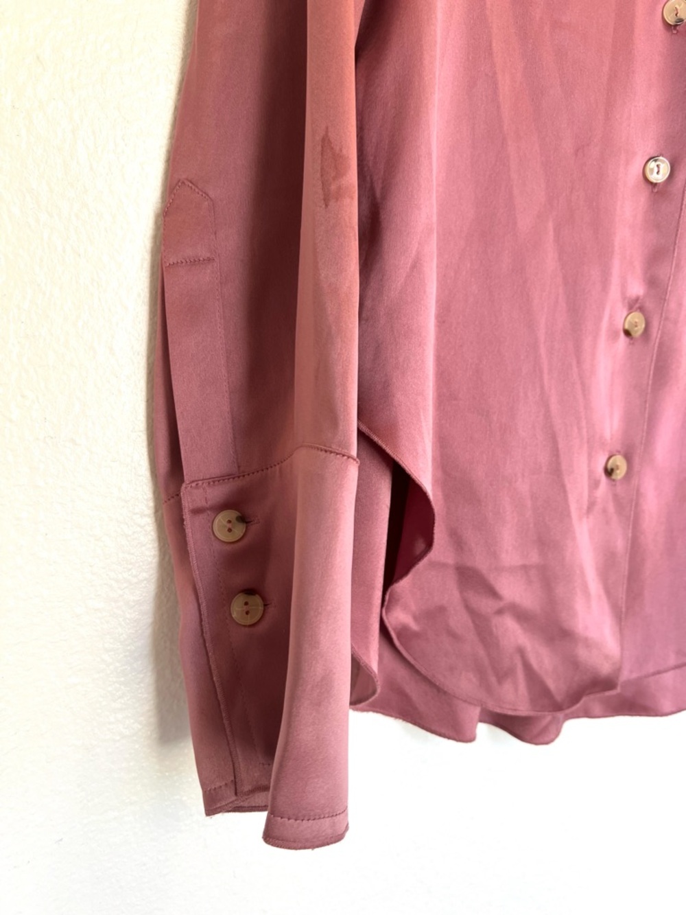 Nanushka Satin Button-Down Long Sleeve Blouse Top Rose Mauve FLAWED - Picture 4 of 7